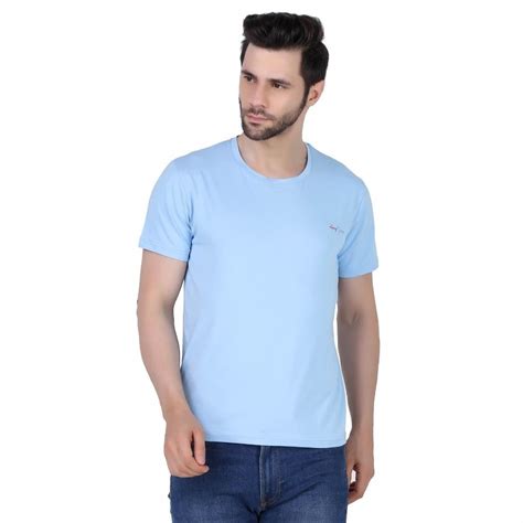 Plain Men Pastel Blue Cotton Round Neck T Shirt At Rs 320 In Mussoorie Id 2851058008988