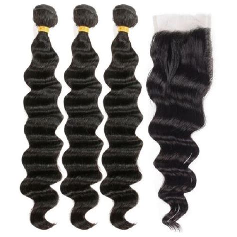 Peruvian Virgin Hair Loose Wave 3 Bundles 8 10 12 With 10 4 By 4 Lace Closure Ebay