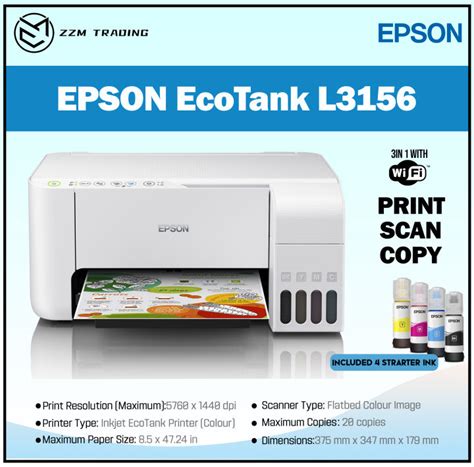 Epson Ecotank L3156 L3158 Wi Fi All In One Ink Tank Printer Free Ink And Cable Included