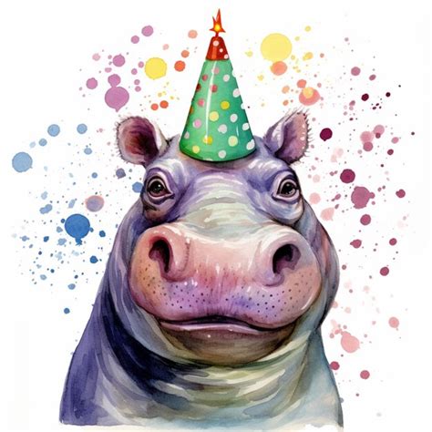 There Is A Hippo Wearing A Party Hat And A Birthday Hat Generative Ai