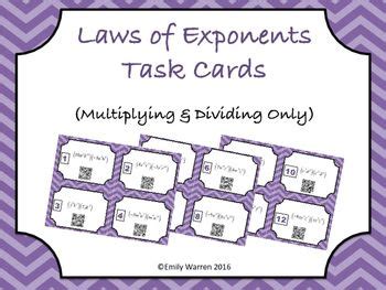 Laws Of Exponents QR Code Task Cards Task Cards Math Lessons