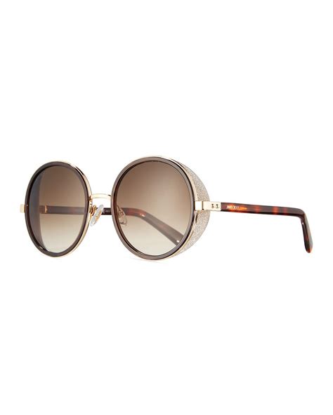 Jimmy Choo Andie Round Glitter Trim Sunglasses In Brown Pattern Brown