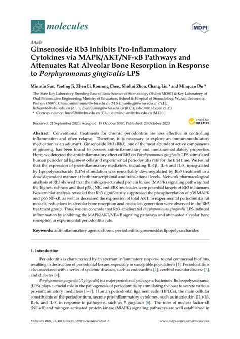 Pdf Ginsenoside Rb Inhibits Pro Inflammatory Cytokines Via Mapk Akt