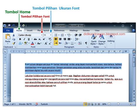 Cara Mengatur Jenis Teks Tulisan Dan Ukuran Tulisan Di Microsoft Word 2010