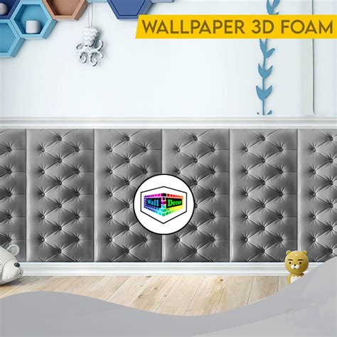 Jual WD Wallpaper Stiker 3D Foam Headboard Abu Abu Dinding Busa Wall