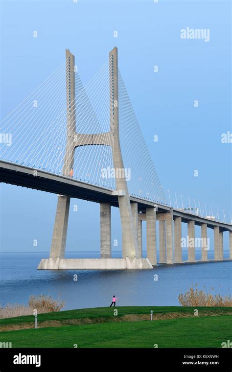 Vasco Da Gama Bridge Over The Tagus River Tejo River The Longest