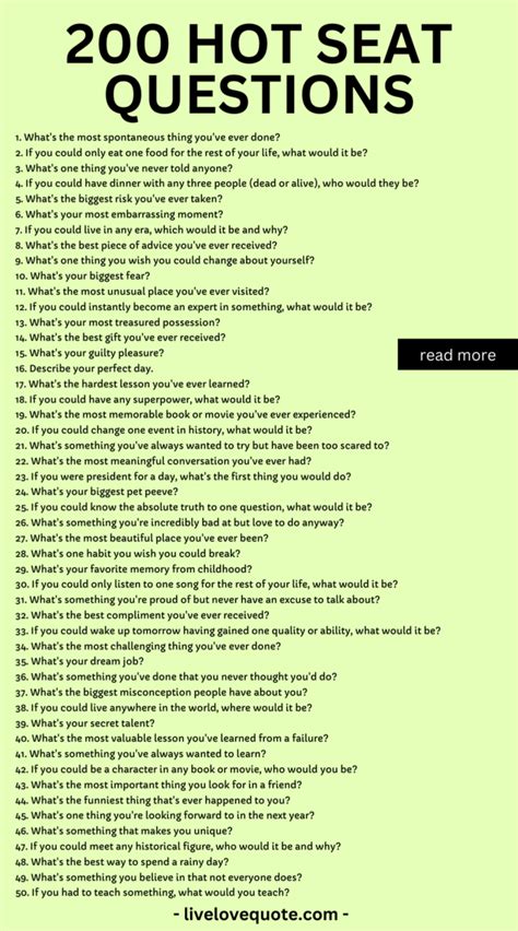 200 Interesting Hot Seat Questions Conversation Starters Livelo In 2024 Conversation