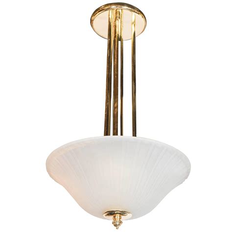 Elegant Art Deco Frosted Fluted Glass Dome Pendant With Polished Brass Fittings For Sale At 1stdibs