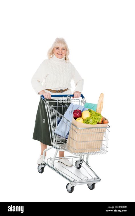 Elderly Woman Shopping Trolley Walking Cut Out Stock Images Pictures