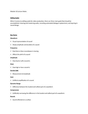 Module 9 Lecture Notes Module 9 Lecture Notes Non Linear Editing The