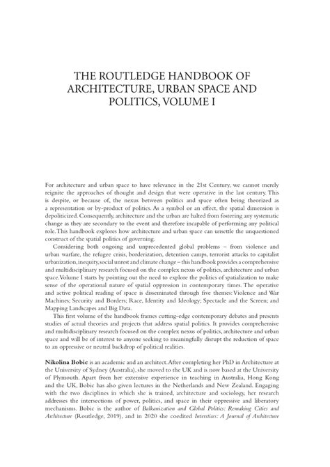 Pdf The Routledge Handbook Of Architecture Urban Space And Politics