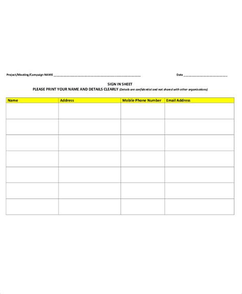 FREE 15+ Sample Printable Sign-In Sheet Templates in MS Word | PDF