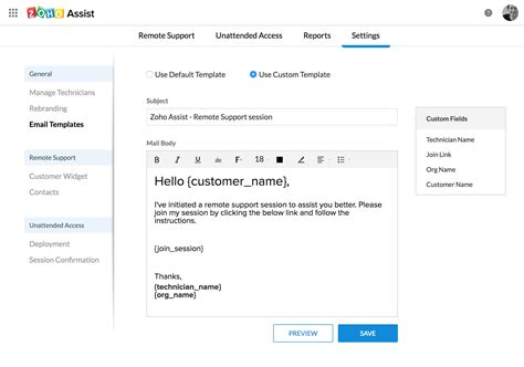 Custom Email Templates User Guide Zoho Assist