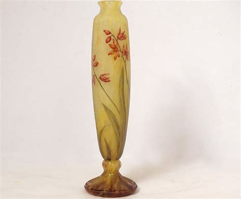 Proantic Vase Piedouche P Te De Verre Daum Nancy Fleurs Lys Lis Art