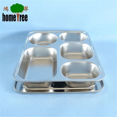 5 Compartment 304 Stainless Steel Fast Food Tray With Ss Lid - Buy