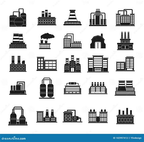 Factory Icon Set Simple Style Stock Vector Illustration Of Graphic