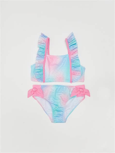 KARIŞIK Esnek Kumaştan Batik Desenli Kız Çocuk Bikini S21827Z4 F9C LCW