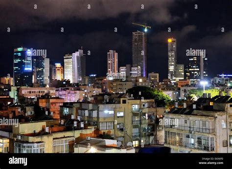 Night View Of Tel Aviv Israel Stock Photo Alamy