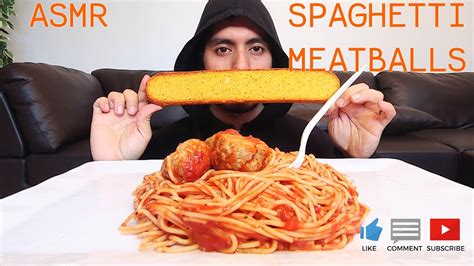 ASMR SPAGHETTI MEATBALLS AND GARLIC BREAD EATING SOUNDS MUKBANG YouTube