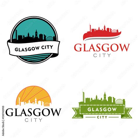 Glasgow City Scotland Landscape Cityscape Skyline Silhouette Logo Stock ...