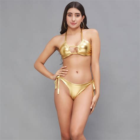 Buy Secrets By ZeroKaata Women Metallic Halter Beach Wear Swim Bikini Set Online