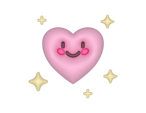 3d Happy Pink Cute Heart Emoji And Stars 28115405 PNG