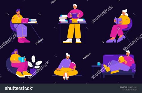 People Read Books Different Poses Vector เวกเตอร์สต็อก ปลอดค่าลิขสิทธิ์ 2164724101 Shutterstock