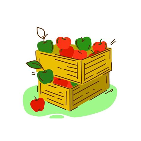 ilustración de dibujos animados vectoriales con cosecha de manzanas