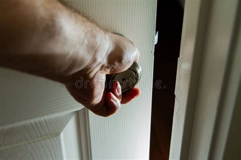 hand  holding  door open stock photo image  interior brown