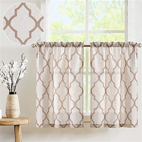 Jinchan Linen Kitchen Curtains Inch Moroccan Tile Tier Curtains