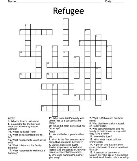 Refugee Crossword Wordmint