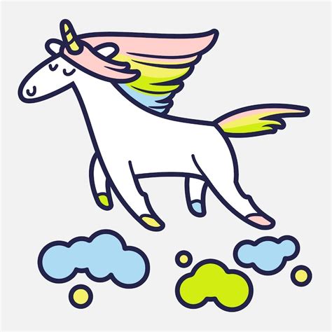 Licorne Voler Dans Les Nuages Vecteur Premium