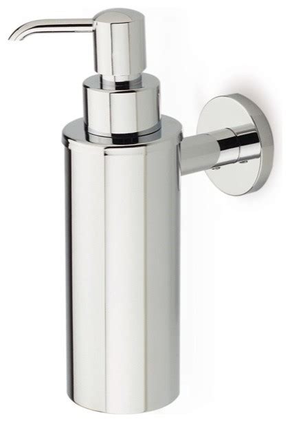 Sleek Modern Wall Mounted Round Chrome Soap Dispenser Contemporary Bathroom Accessories