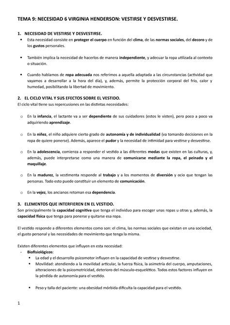 TEMA 9 Fundamentos TEMA 9 NECESIDAD 6 VIRGINIA HENDERSON VESTIRSE Y