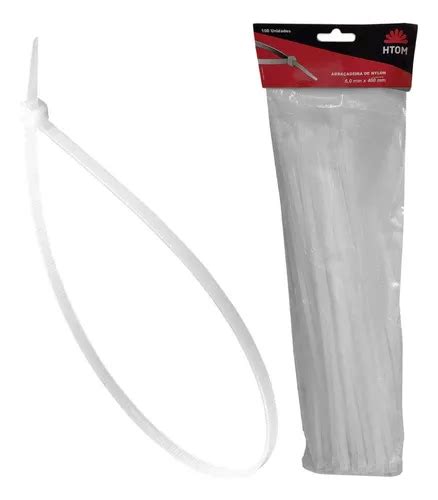 Cinchos HTOM Kit 100 abraçadeiras nylon branca 6mm x 400mm enforca gato