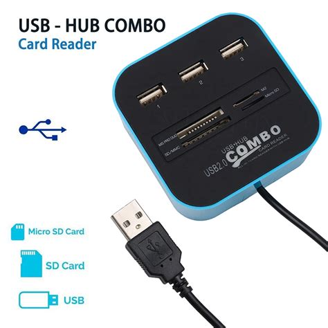 Kebidu 3 Port USB HUB Card Reader Multi USB Splitter 7 In 1 Support