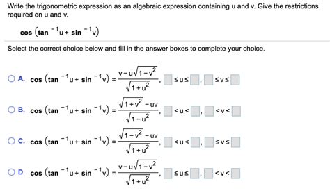 Solved Write The Trigonometric Expression As An Algebraic