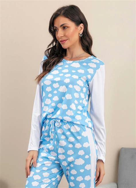 Pijama Manga Longa Nuvem Azul Alma Dolce