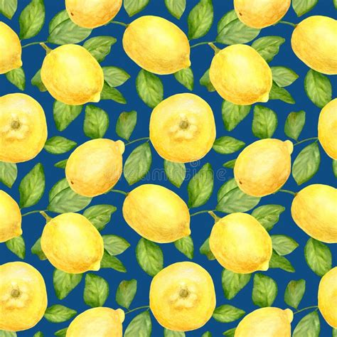 Watercolor Lemon Seamless Pattern Hand Drawn Botanical Illustration Of Yellow Citrus Fruits And