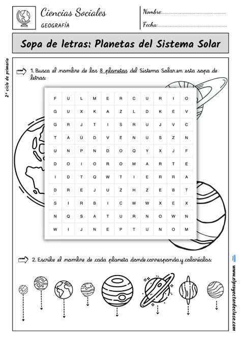 Sopa De Letras Planetas Del Sistema Solar El Proyector De Clase