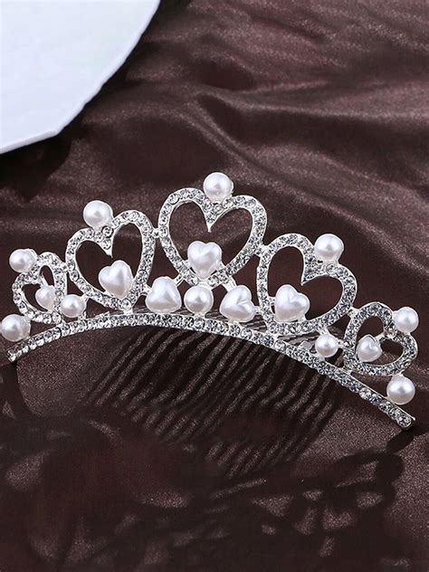 Buy Yellow Chimes Women Silver Toned Pearls Heart Princess Tiara Hair