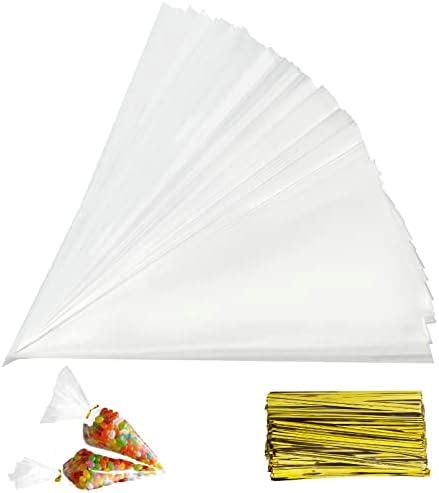 Firschoie 150 PCS Sachets Transparents Bonbons Sacs à Cône Transparent