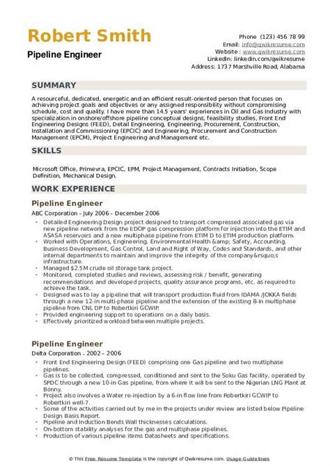 Pipeline Engineer Resume Samples Qwikresume