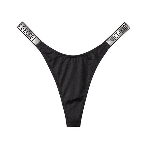 Victoria S Secret Thong Bikini Bottom Swim Shine Strap Logo Black