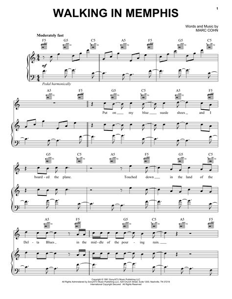 Walking In Memphis Sheet Music By Marc Cohn Piano Vocal And Guitar