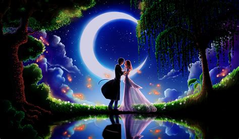 Trees Night Cute Couple Moon Wallpapers And Images Wallpapers