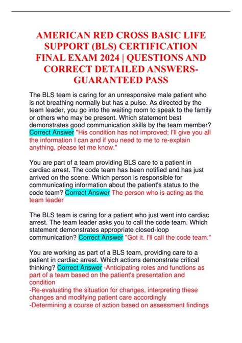 American Red Cross Basic Life Support Bls Certification Final Exam