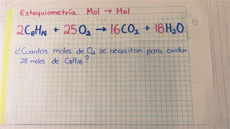 Mol a mol Cálculo estequiométrico usando regla de tres razón molar y