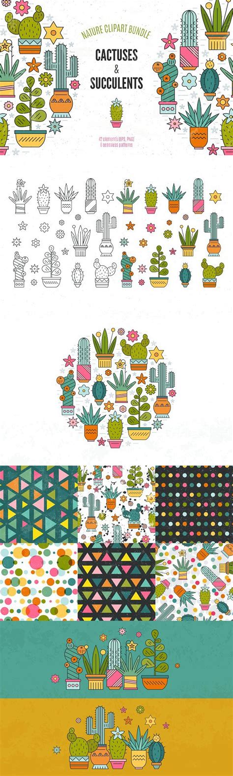 Succulent Clipart Patterns Bundle Wedding Fonts Wedding Fonts