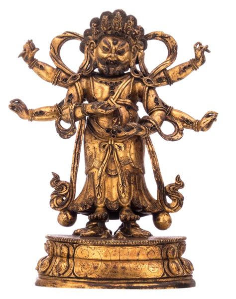 Lot A Sino Tibetan Gilt Bronze Figure Depicting The Six Armed